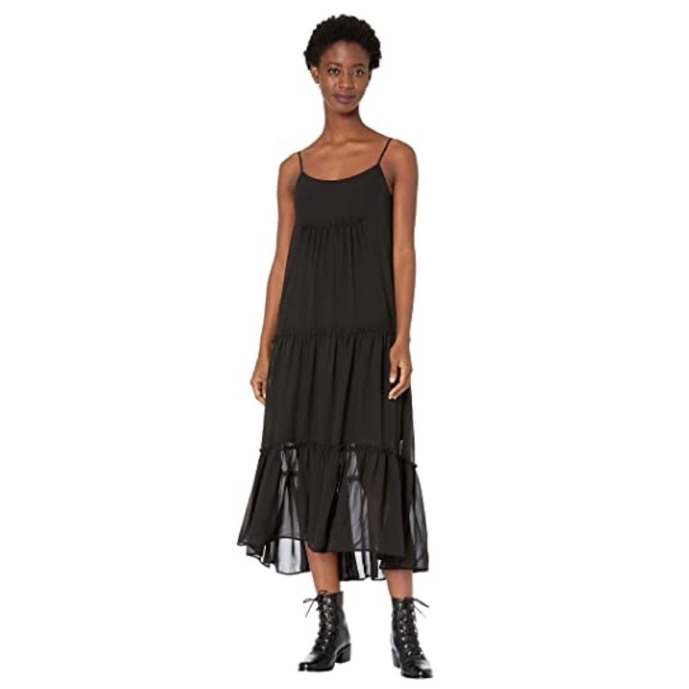 NWT All Saints Tilly Slip Sleeveless Tiered Midi Flowy Black Dress 4